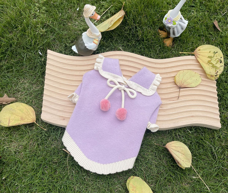 Νέο πουλόβερ για κατοικίδια Πουλόβερ φράουλα με μπάλα Ρούχα σκύλου Ρούχα για γάτα Ζεστά μακαρόν πλεκτά πουλόβερ επώνυμα ρούχα για σκύλους Πουλόβερ για κατοικίδια