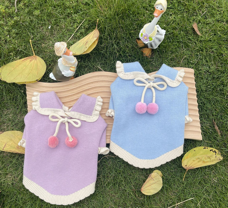 Νέο πουλόβερ για κατοικίδια Πουλόβερ φράουλα με μπάλα Ρούχα σκύλου Ρούχα για γάτα Ζεστά μακαρόν πλεκτά πουλόβερ επώνυμα ρούχα για σκύλους Πουλόβερ για κατοικίδια