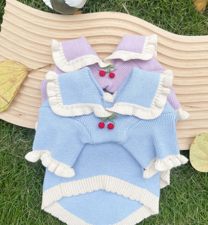 Νέο πουλόβερ για κατοικίδια Πουλόβερ φράουλα με μπάλα Ρούχα σκύλου Ρούχα για γάτα Ζεστά μακαρόν πλεκτά πουλόβερ επώνυμα ρούχα για σκύλους Πουλόβερ για κατοικίδια