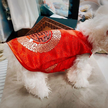 Новогодишен костюм за домашни любимци Tang Suit Dog Cheongsam Сатенени дрехи Китайско облекло за малки средни кучета Кученца Котки Жилетка Пола