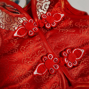 Новогодишен костюм за домашни любимци Tang Suit Dog Cheongsam Сатенени дрехи Китайско облекло за малки средни кучета Кученца Котки Жилетка Пола