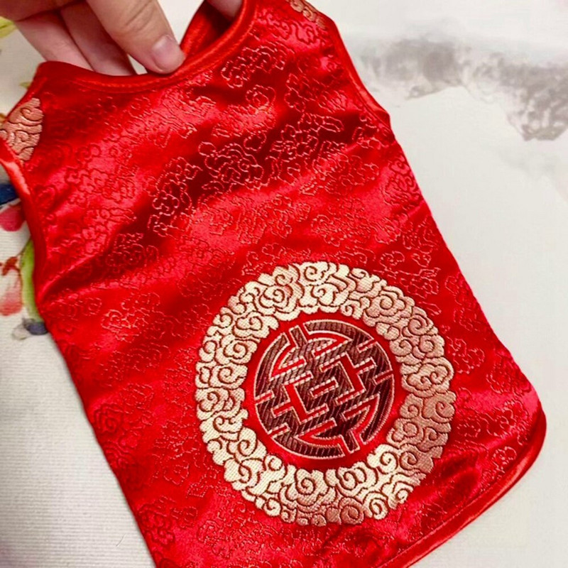 Novoročný kostým pre domáce zvieratá, oblek Tang, saténové oblečenie pre psov Cheongsam, čínske oblečenie pre malé a stredné psy, šteniatka a mačky, vesta a sukňa