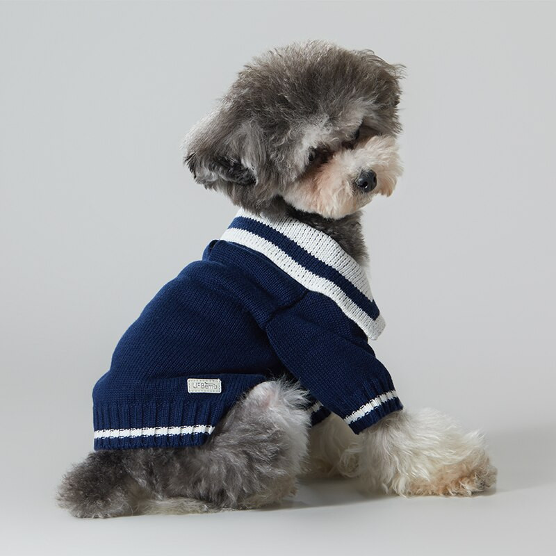 UFBemo Pulover pentru câini Pisică Jersey Haine Chien Cardigan Pulover pentru Chihuahua Mic Mediu Cățeluș de Crăciun Bleumarin Iarnă Bumbac