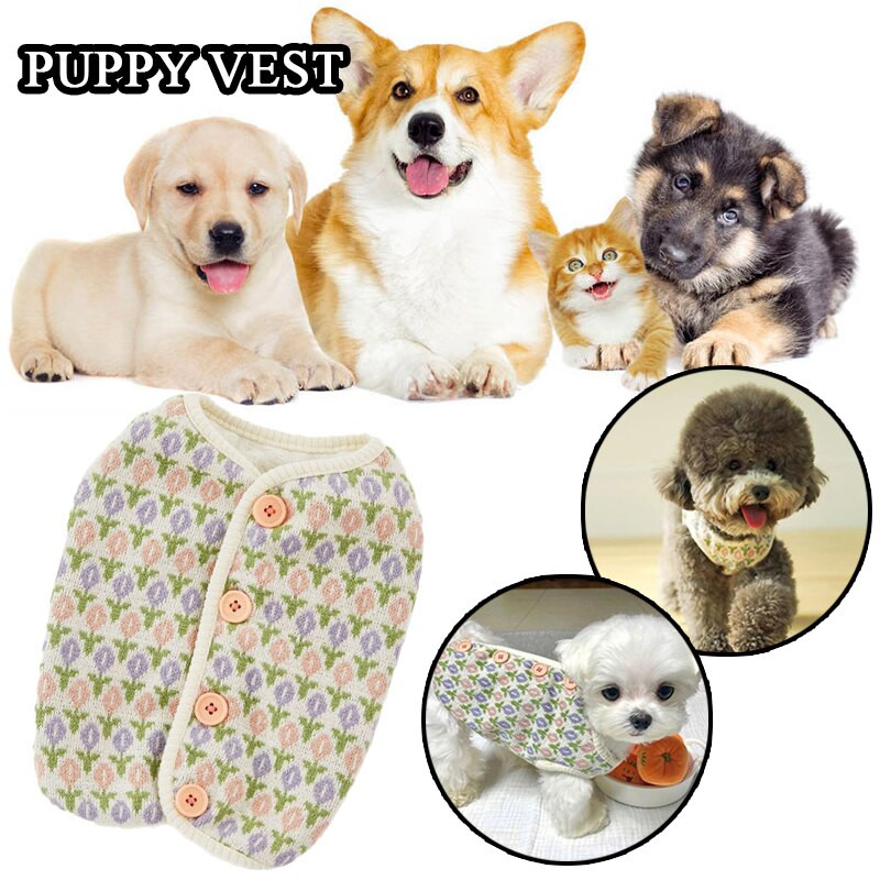 Talvised kootud lillelised koerariided väikestele koertele kampsun kassivest koera jope nööbid INS magus soe koeramantel Lemmikloomatarbed kutsikas