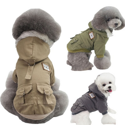 Talvine soe koerte kapuuts Trench Coat tuulekindel Parka kutsika jope Külma ilmaga koerte riided väikestele koertele Chihuahua Prantsuse buldog