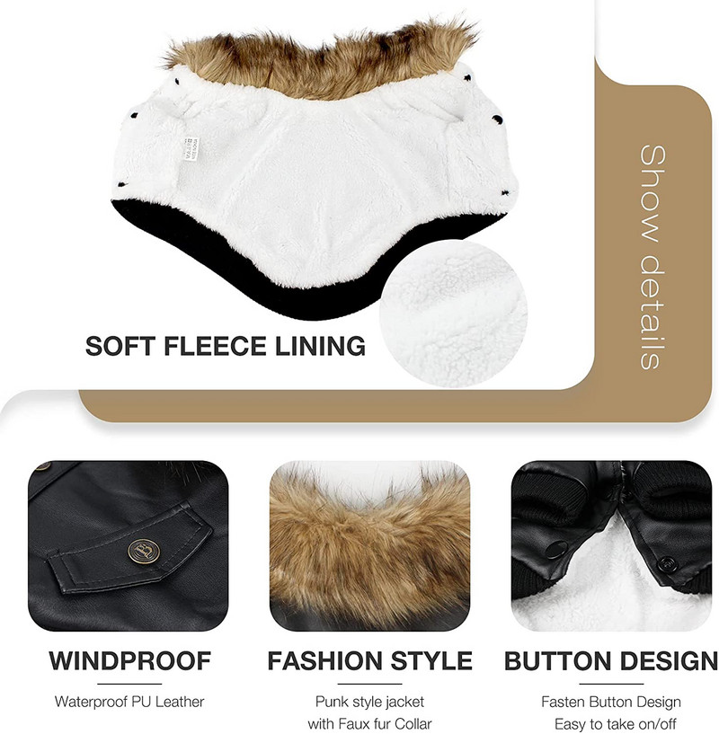 ATUBAN Kožené kabáty pre psov, nepremokavý zimný kabát pre psov, bundy pre šteniatka pre malé až stredné psy, oblečenie pre domáce zvieratá, oblečenie pre psov, zimné oblečenie