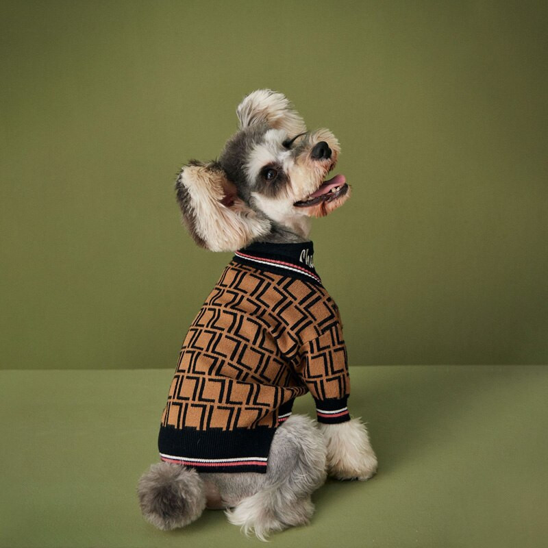 Haine pentru câini de designer Costum Ropa Perro pentru animale de companie pentru câini de talie mică, haină pentru cățeluș, cardigan imprimat cu litere, pulover din jerseu tricotat croșetat