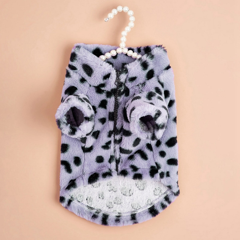 Mäkký plyšový kabát s leopardím vzorom pre malých psov, zimné oblečenie pre psov, pohodlné a teplé