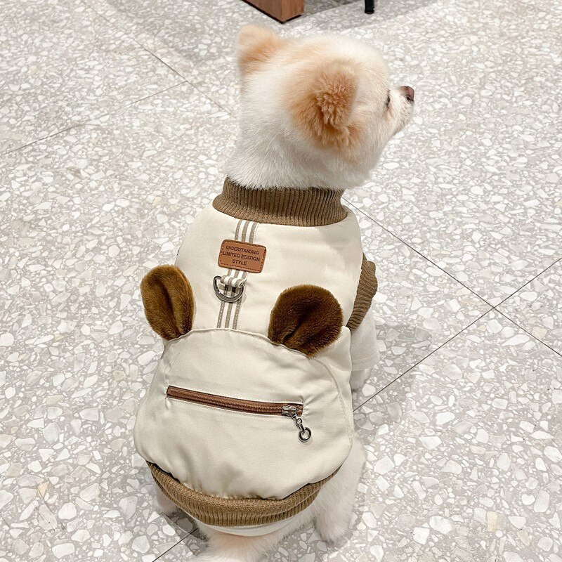 Puuvillane mantel Lemmiklooma koera riided Paks jakk Koerad Riietus Kass Väike soe Armas Sügis Talv Valge Moe Poiss Chihuahua