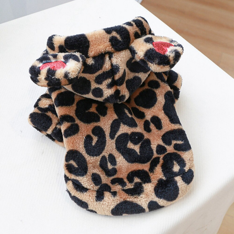 Oblečenie pre psov pre malé psy s leopardím vzorom, teplé oblečenie pre psov s kapucňou, kabát s kapucňou, outfit pre šteniatka, oblečenie pre malé psy, bunda