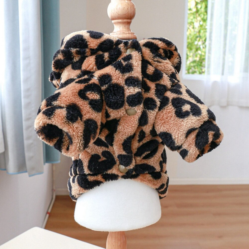 Oblečenie pre psov pre malé psy s leopardím vzorom, teplé oblečenie pre psov s kapucňou, kabát s kapucňou, outfit pre šteniatka, oblečenie pre malé psy, bunda