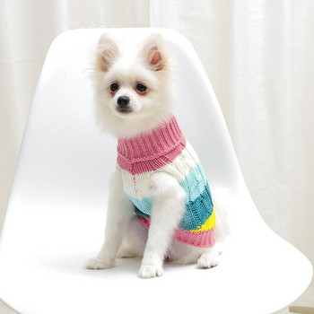 Ρούχα για σκύλους πλεκτά αμάνικα γάτες πουλόβερ μόδας ουράνιο τόξο ριγέ Ζεστό φθινοπωρινό πουλόβερ για κατοικίδια ζώα Chihuahua Μπουλντόγκ γιλέκο χαριτωμένο