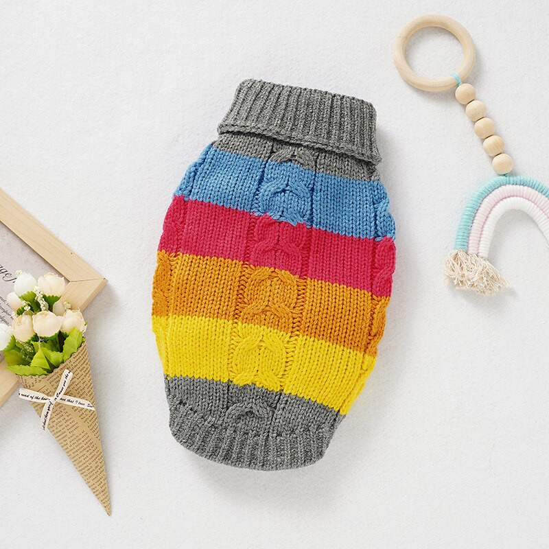 Oblečenie pre psov, pletený sveter bez rukávov pre mačky, módny dúhový pruhovaný teplý jesenný sveter pre domáce zvieratá, čivava, buldog, roztomilá vesta