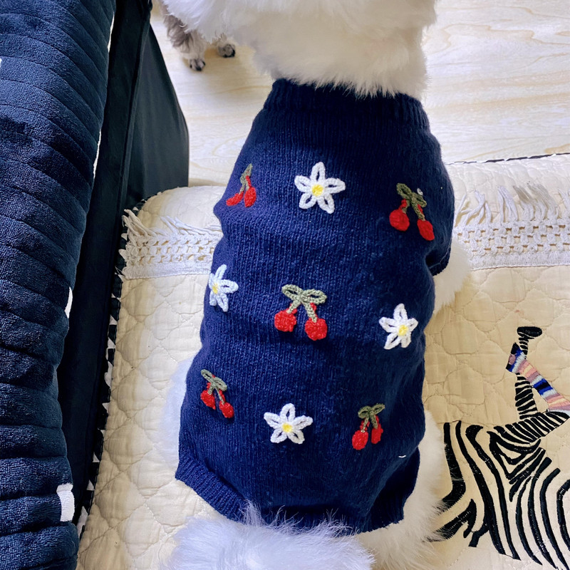 Oblečenie pre domáce zvieratá, jeseň/zima, stredne veľký, malý pes, ručne pletený sveter, roztomilé kvety, teplý vlnený mačiatko, šteniatko, módny sveter, čivava