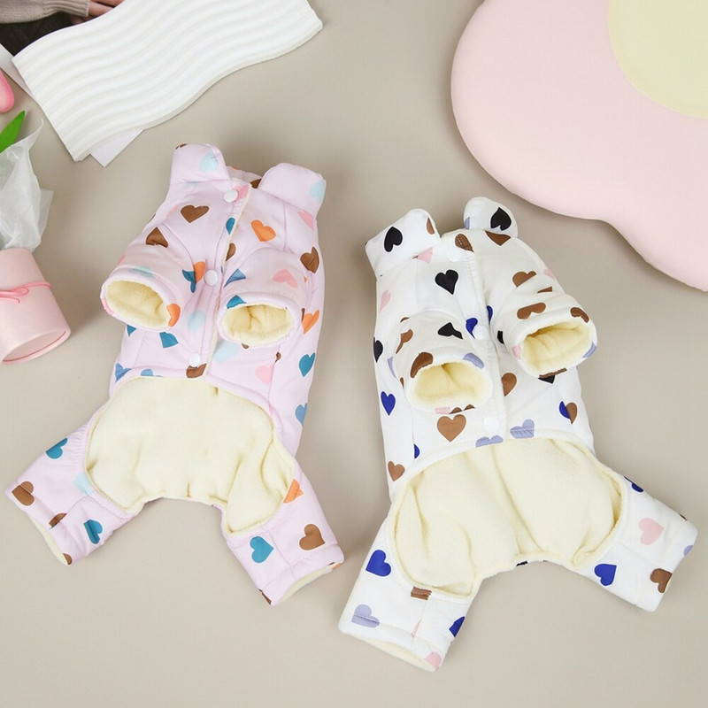 Soe lemmikloomade fliisist kombinesoon Armastussüdametrükiga Kutsika Talvine Lumekostüüm Väike Koer Kassi Mantel Jope Pjs-Kostüümid Chihuahua Yorkie Riided