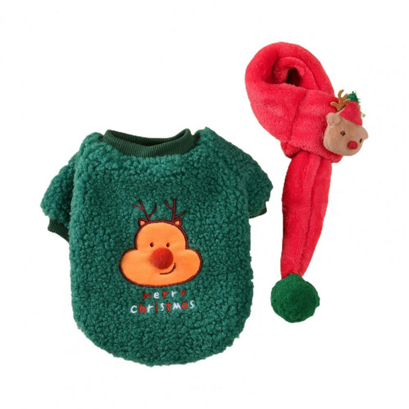 1 szett kutya karácsonyi pulóver, nem könnyen deformálódik, karácsonyi kutyapulóver puha, vastag kutyakarácsonyi pulóver sállal fénykép