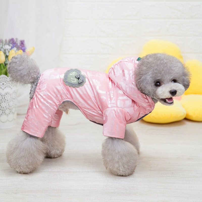 Zimný kabát pre psov, pohodlný štvornohý overal, zahusťovacia bunda s kapucňou, teplé oblečenie pre psov pre malého psa, teplé a mäkké