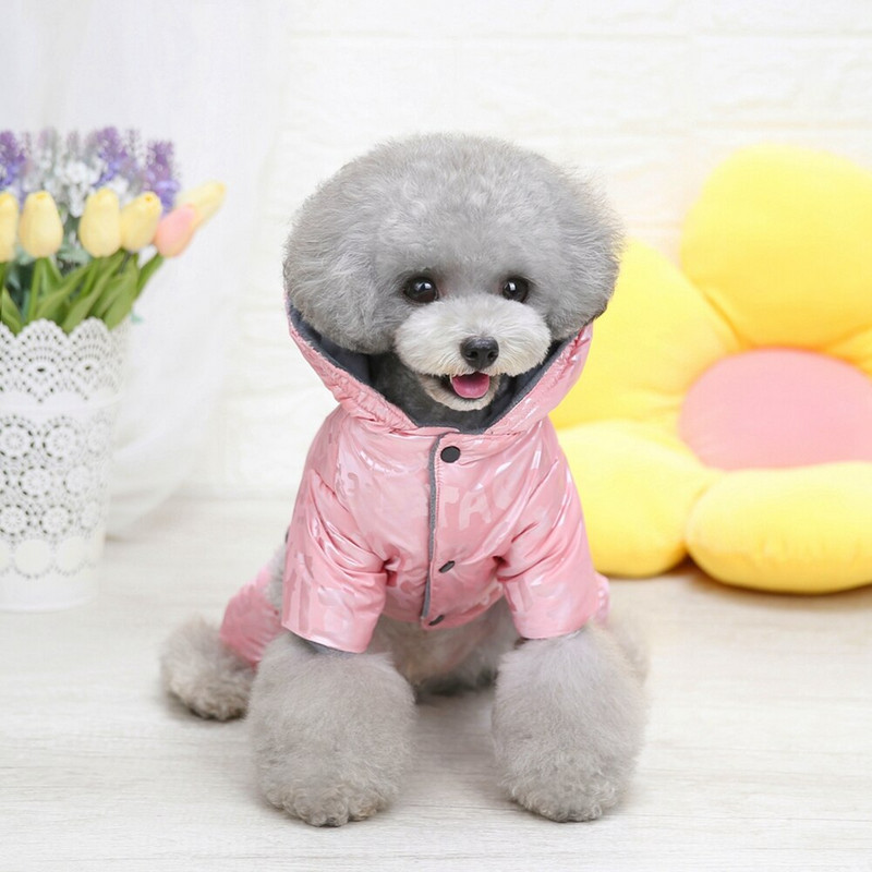 Zimný kabát pre psov, pohodlný štvornohý overal, zahusťovacia bunda s kapucňou, teplé oblečenie pre psov pre malého psa, teplé a mäkké