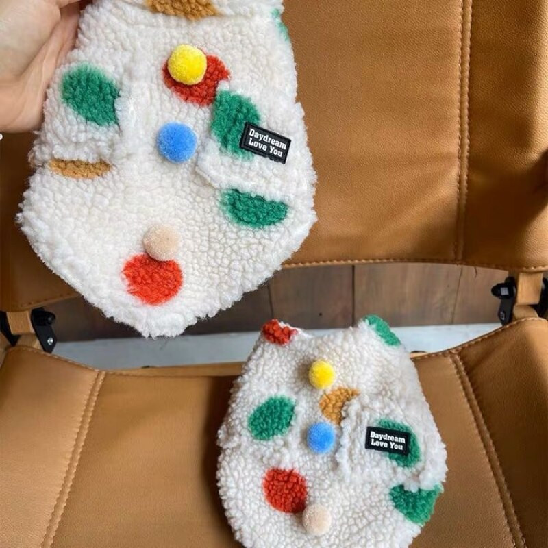 Dot Lamb Wool Coat Ρούχα για κατοικίδια Σκύλοι Βαμβακερό μπουφάν Ρούχα για σκύλους Γαλλική εκτύπωση μπουλντόγκ Ζεστή χαριτωμένη φθινοπωρινή χειμερινή λευκή μασκότ για αγόρι