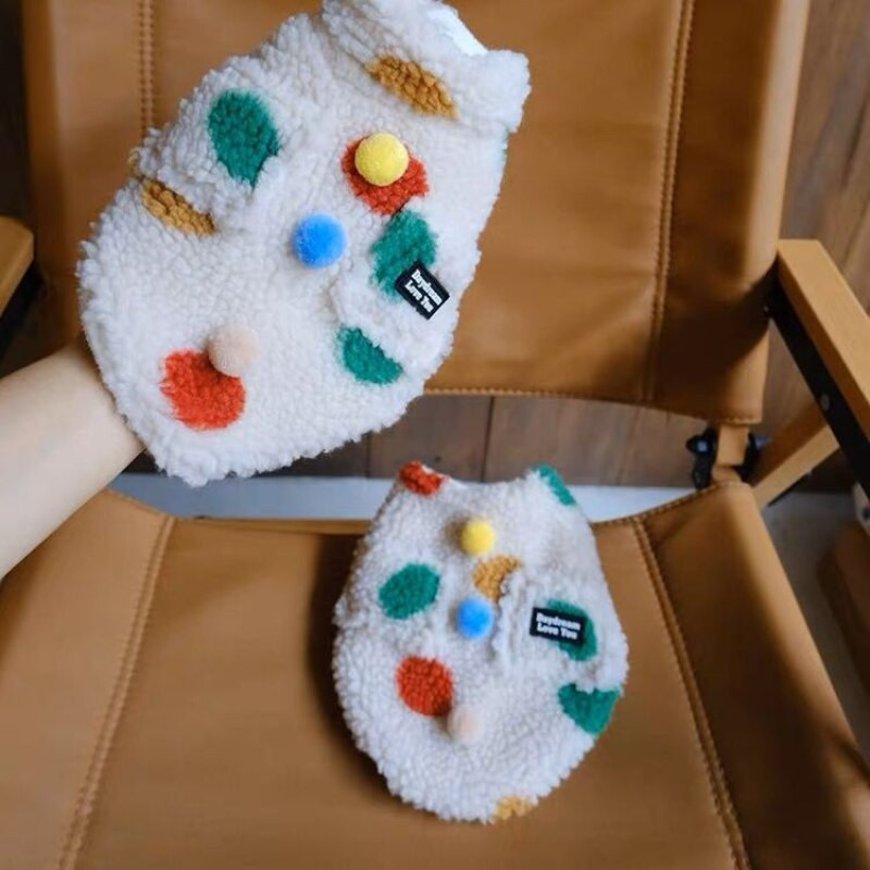 Dot Lamb Wool Coat Ρούχα για κατοικίδια Σκύλοι Βαμβακερό μπουφάν Ρούχα για σκύλους Γαλλική εκτύπωση μπουλντόγκ Ζεστή χαριτωμένη φθινοπωρινή χειμερινή λευκή μασκότ για αγόρι