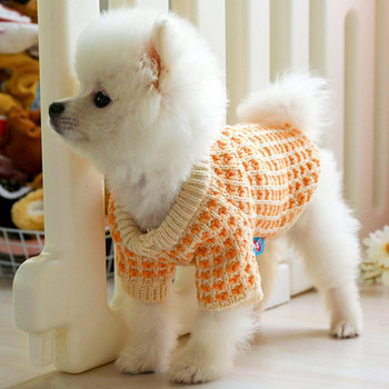 Ζεστό κατοικίδιο σκύλος γάτα πορτοκαλί χρώμα γκοφρέτα πουλόβερ Φθινοπωρινό χειμερινό κουτάβι στολή
