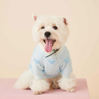 Καρδιά πουλόβερ Ρούχα σκυλιών Φούτερ Βαμβακερά ρούχα για σκύλους Ρούχα για κατοικίδια Χαριτωμένα φθινοπωρινά χειμωνιάτικα Yorkies Ζεστό μπλε αγόρι Ropa Para Perro
