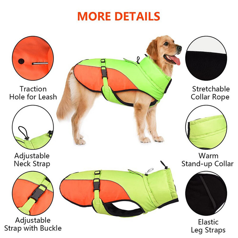 Nepremokavý flísový zimný kabát pre psov - teplá snehová bunda do chladného počasia a pršiplášť pre malé, stredné a veľké psy