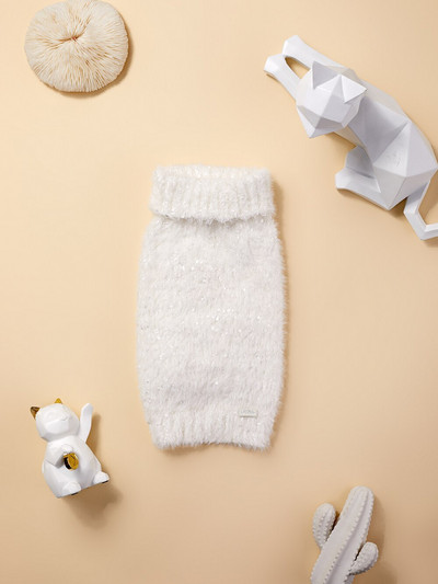 UFBemo koera kampsun kassi taks Teckel Turtleneck kootud venitatud pullover Riided Valge karvane kostüüm soe pehme lemmiklooma kutsikas