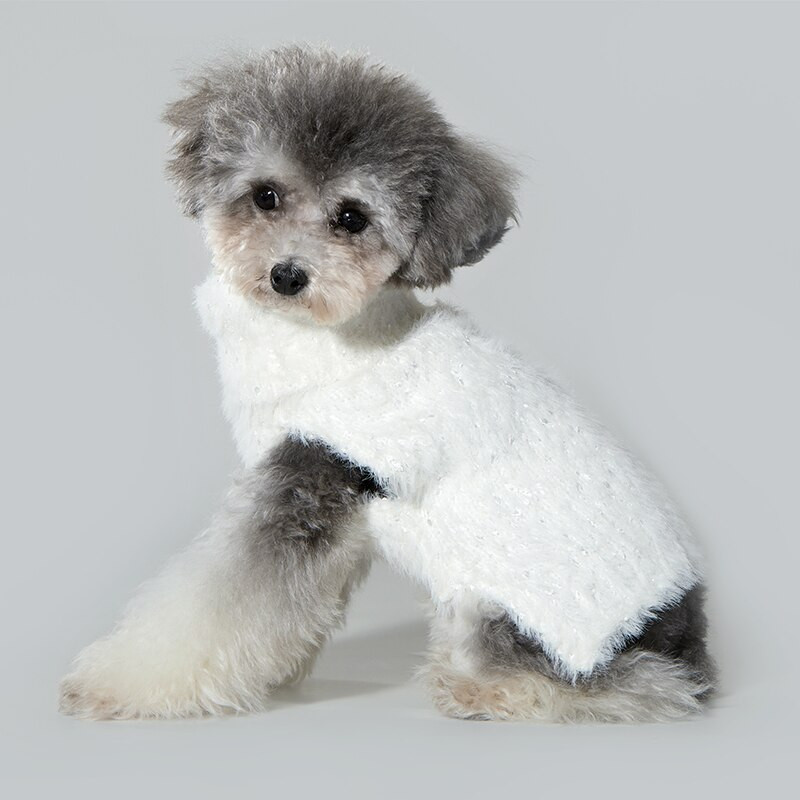 UFBemo koera kampsun kassi taks Teckel Turtleneck kootud venitatud pullover Riided Valge karvane kostüüm soe pehme lemmiklooma kutsikas