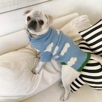 Λευκό σύννεφο πουλόβερ Ρούχα για κατοικίδια σκυλιά Πλέξιμο για ρούχα σκυλιών Στολή Γαλλικό μπουλντόγκ εκτύπωση Χαριτωμένο φθινόπωρο, χειμώνα μπλε μασκότ για αγόρι