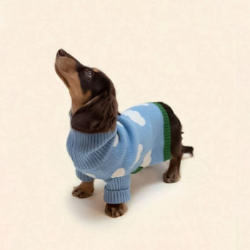Λευκό σύννεφο πουλόβερ Ρούχα για κατοικίδια σκυλιά Πλέξιμο για ρούχα σκυλιών Στολή Γαλλικό μπουλντόγκ εκτύπωση Χαριτωμένο φθινόπωρο, χειμώνα μπλε μασκότ για αγόρι