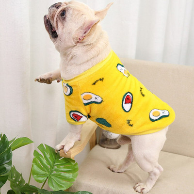 Pulover pentru câini de talie mică, pijamale pentru cățeluș, haină cu imprimeu drăguț, fleece moale, hanorac, jachetă, cămașă, haine pentru buldogul francez