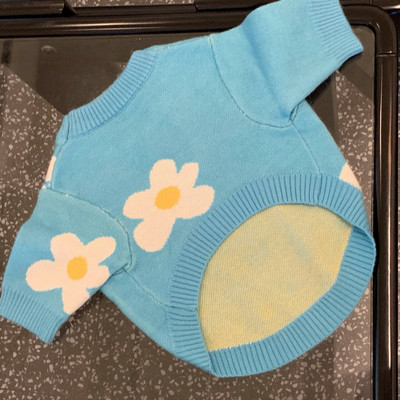 Haine pentru câini cu flori albastre Pulover tricotat pentru animale de companie Haine de toamnă de iarnă Teddy Cat Cămașă de fund Trage de cățeluș Chihuahua Pulover cald