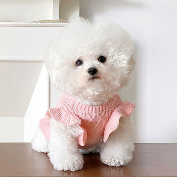 Ροζ μανίκια τρομπέτα Ρούχα σκύλου πλεκτά κουτάβι πουλόβερ Bichon Hiromi φθινοπωρινά και χειμωνιάτικα ζεστά ρούχα Pet Pure χρώμα πουλόβερ