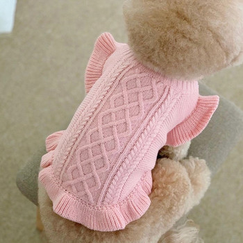 Pink Trumpet Sleeve Кучешки дрехи Плетено кученце Пуловер Bichon Hiromi Есенни и зимни топли дрехи Домашни любимци Пуловер в чист цвят