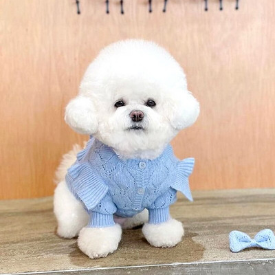 Ροζ μανίκια τρομπέτα Ρούχα σκύλου πλεκτά κουτάβι πουλόβερ Bichon Hiromi φθινοπωρινά και χειμωνιάτικα ζεστά ρούχα Pet Pure χρώμα πουλόβερ