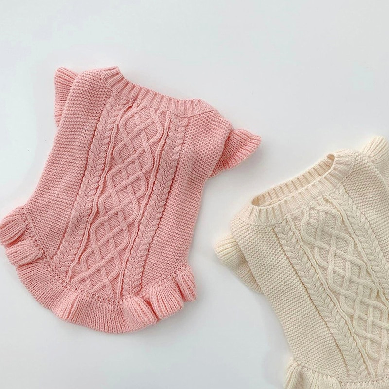 Ροζ μανίκια τρομπέτα Ρούχα σκύλου πλεκτά κουτάβι πουλόβερ Bichon Hiromi φθινοπωρινά και χειμωνιάτικα ζεστά ρούχα Pet Pure χρώμα πουλόβερ