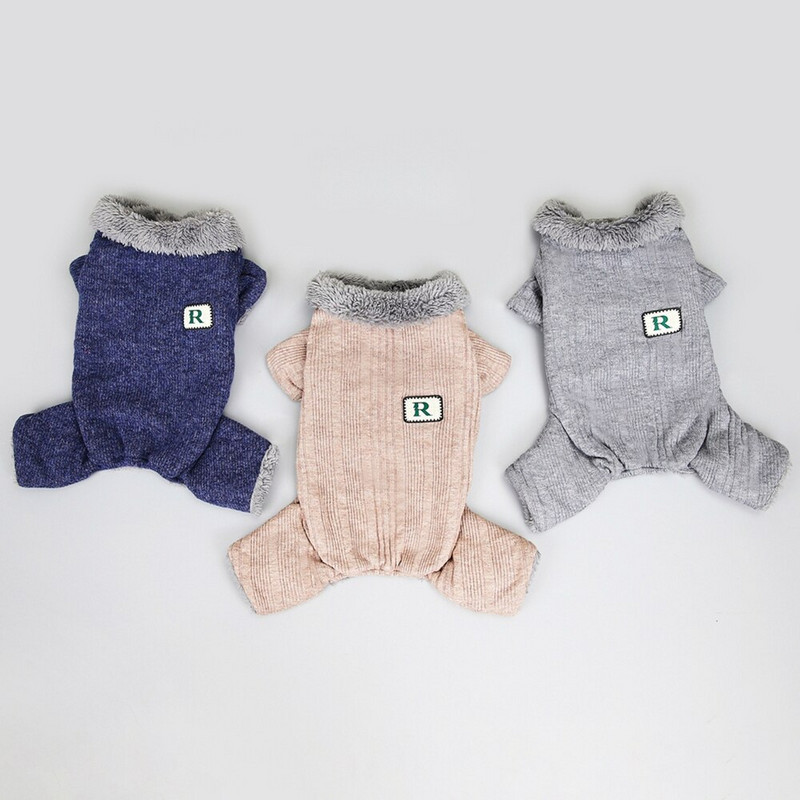 Zimné teplé oblečenie pre psov, sveter pre psov, overal s flísovou podšívkou, kabát pre mačky a šteniatka, vetruodolný pletený, udržiava hrejivý, 4-nohový, psí kabát