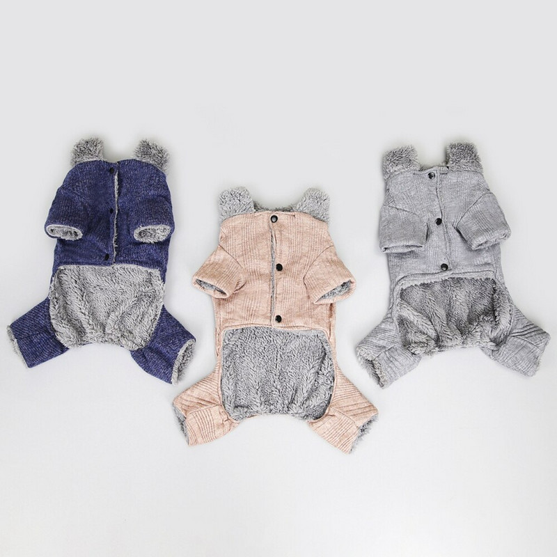 Zimné teplé oblečenie pre psov, sveter pre psov, overal s flísovou podšívkou, kabát pre mačky a šteniatka, vetruodolný pletený, udržiava hrejivý, 4-nohový, psí kabát