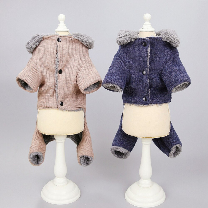 Zimné teplé oblečenie pre psov, sveter pre psov, overal s flísovou podšívkou, kabát pre mačky a šteniatka, vetruodolný pletený, udržiava hrejivý, 4-nohový, psí kabát