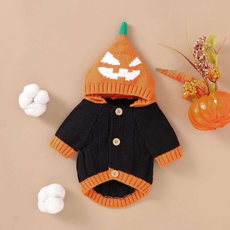 Drabužiai naminiams gyvūnėliams Prabangūs Helovino drabužiai šunims katėms Megztiniai megzti išdykę šypsenėlės naminių gyvūnėlių drabužiai su gobtuvu užsegami šunų drabužiai