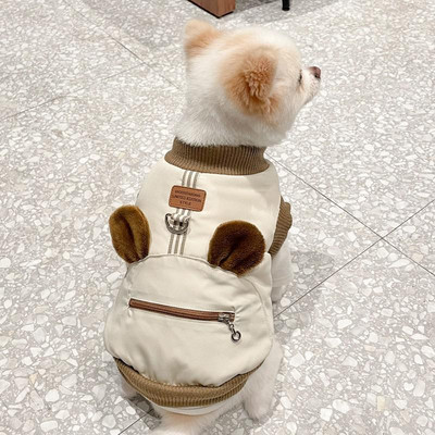 Jachetă de iarnă drăguță pentru câini de companie Plus catifea haine calde pentru câini de buzunar urechi de urs pentru câini de talie mică, mijlocie, haine, ținută chihuahua Yorkshire