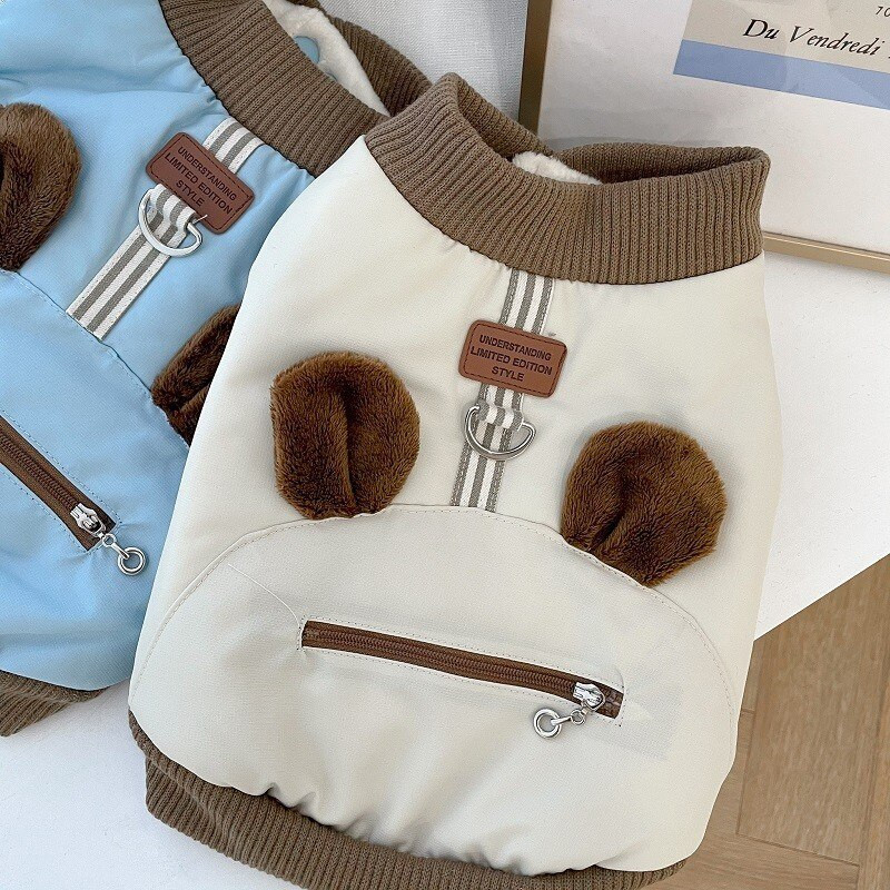 Jachetă de iarnă drăguță pentru câini de companie Plus catifea haine calde pentru câini de buzunar urechi de urs pentru câini de talie mică, mijlocie, haine, ținută chihuahua Yorkshire