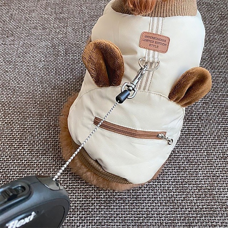 Jachetă de iarnă drăguță pentru câini de companie Plus catifea haine calde pentru câini de buzunar urechi de urs pentru câini de talie mică, mijlocie, haine, ținută chihuahua Yorkshire