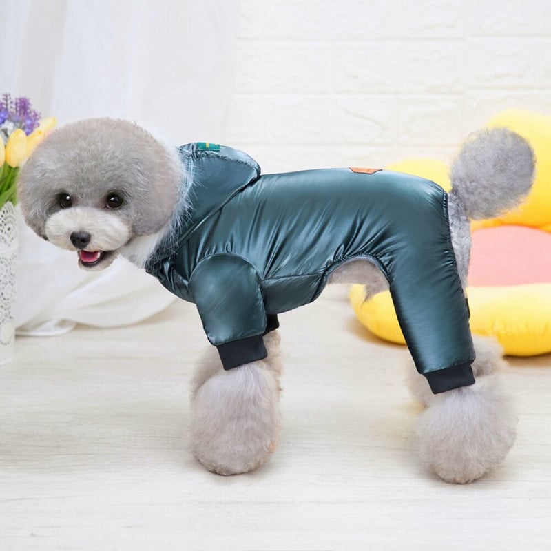 Koera talvemantel fliis Paks koera kapuutsid Snowsuit Lemmiklooma jope Soe riietus Koeramantel mütsiga Tuulekindel vest väikesele keskmisele koerale