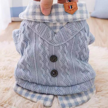 ρούχα για κατοικίδια Φθινοπωρινό χειμώνα Μεσαίο μικρό Πλεκτό μάλλινο πουλόβερ Μόδα ζεστό μπουφάν γλυκό καρό πουκάμισο γατάκι κουτάβι χαριτωμένο παλτό κανίς