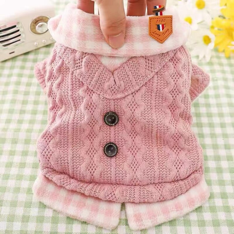 lemmiklooma riided Sügis talv Keskmine väike Kootud villane kampsun Mood soe jakk armas ruuduline särk kassipoeg kutsikas armas mantel Puudel