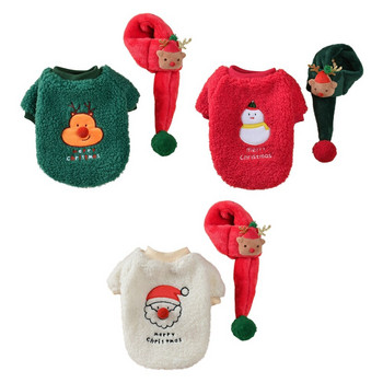 Χριστουγεννιάτικες στολές κατοικίδιων ζώων Πουλόβερ Κουτάβι πουλόβερ και Κιτ κασκόλ Ζεστό Fleece Ρούχα για μικρά σκυλιά Χαριτωμένα ρούχα για γάτες Χριστουγεννιάτικο παλτό για κατοικίδια