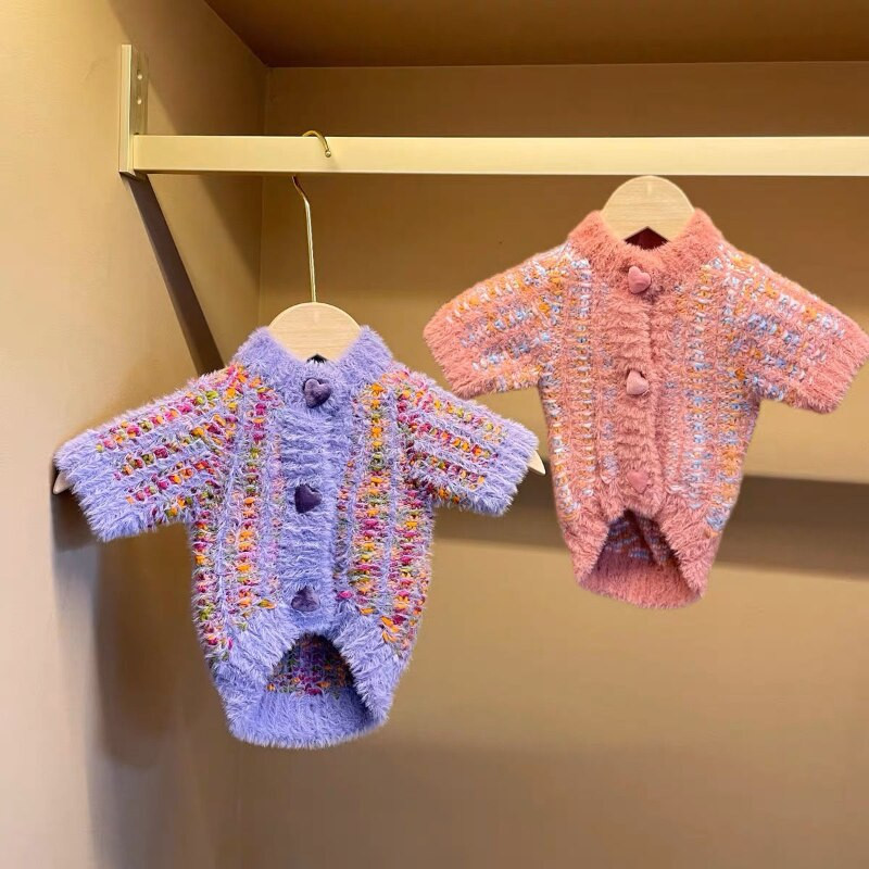 Ružový sveter pre domáce zvieratá, oblečenie pre psov, sladký kardigan, oblečenie pre psy, super malé, roztomilé, čivavy, potlač, jeseň/zima, fialový chlapec, maskoti