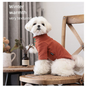 Кучета Плетен пуловер Едноцветна долна риза с висока яка Есен Пролет Теди Чихуахуа Домашен любимец Нови дрехи